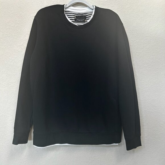 NWOT Denim & Flower Men's Classic Crewneck Sweater Black & White - Picture 4 of 4